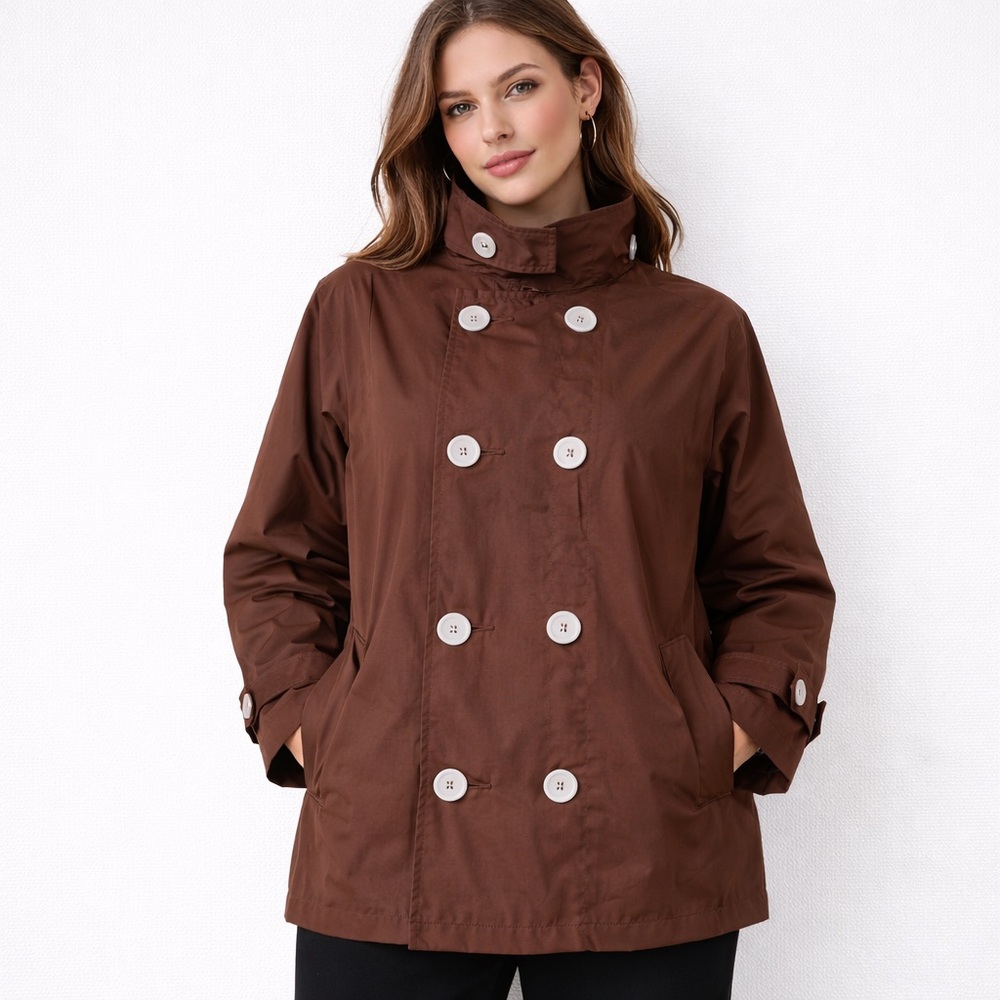 🤎 Vintage 90s Index Waterproof Nylon Trench Coat – XL – Brown